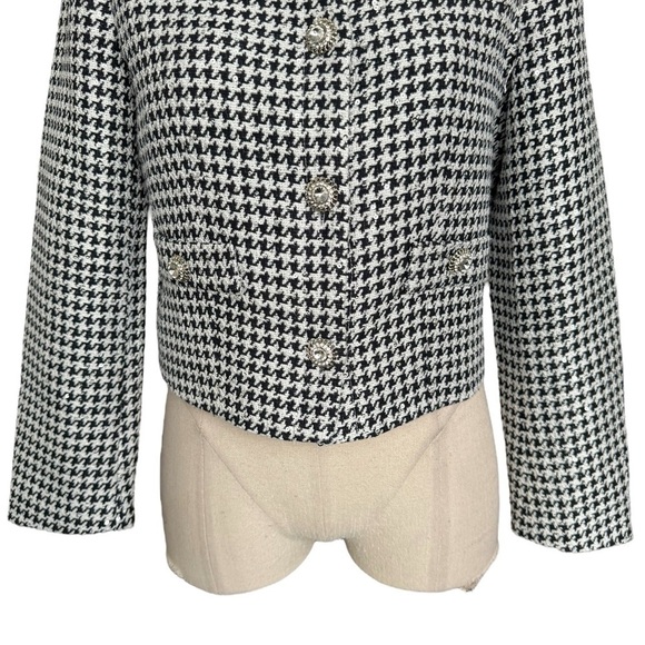 Alessandra Rich Cropped Embellished Sequin Houndstooth Jacket Black & White - Picture 6 of 17